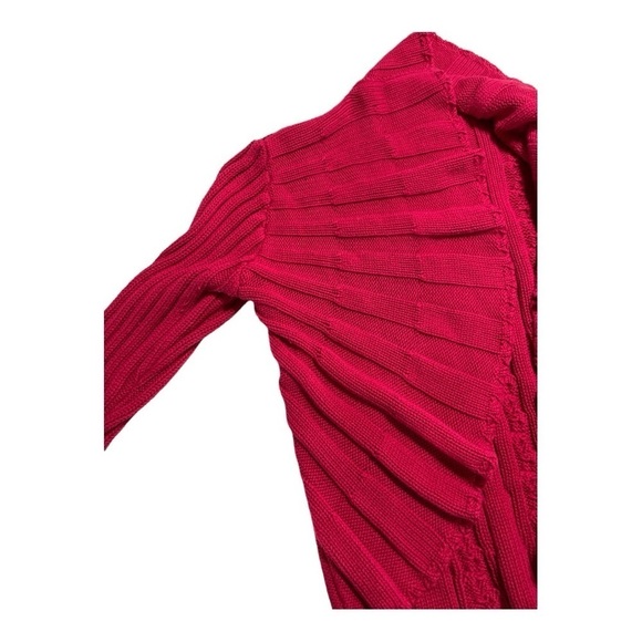 Additions By Chico's  Open Front Cable Knit  Cardigan Sweater Cotton Fuschia, Lg - Picture 8 of 10